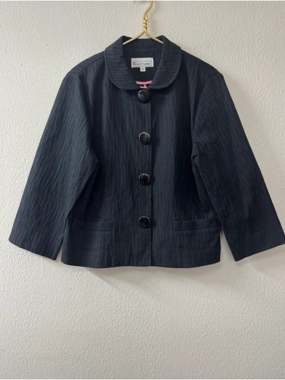 Vintage Elliott Lauren Black Flower Button-Front Blazer Jacket 12